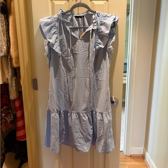 Chic Light Blue Ruffle Mini Dress - Picture 3 of 3